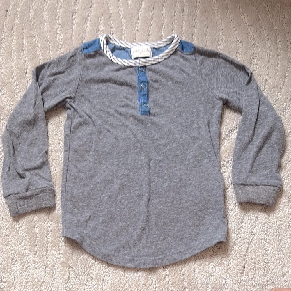 Toddler Boys Miki Miette mixed media henley shirt chambray detail